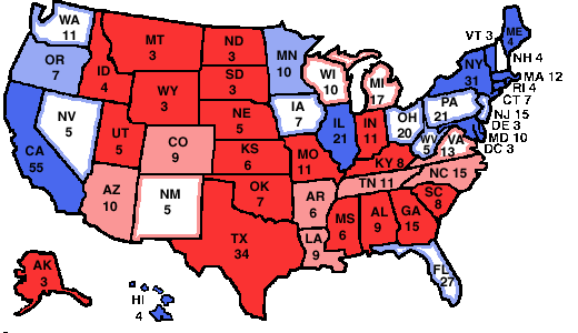 electoral vote map as of jun 2004